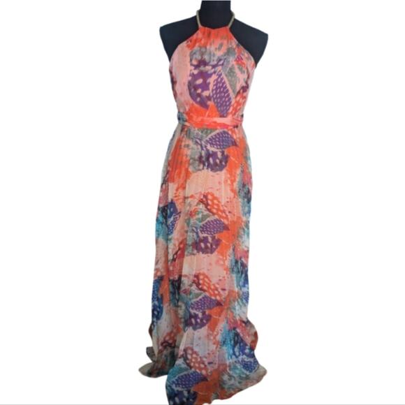 Laundry by Shelli Segal Pleat Gauze Halter Gown Maxi Dress - Picture 1 of 14
